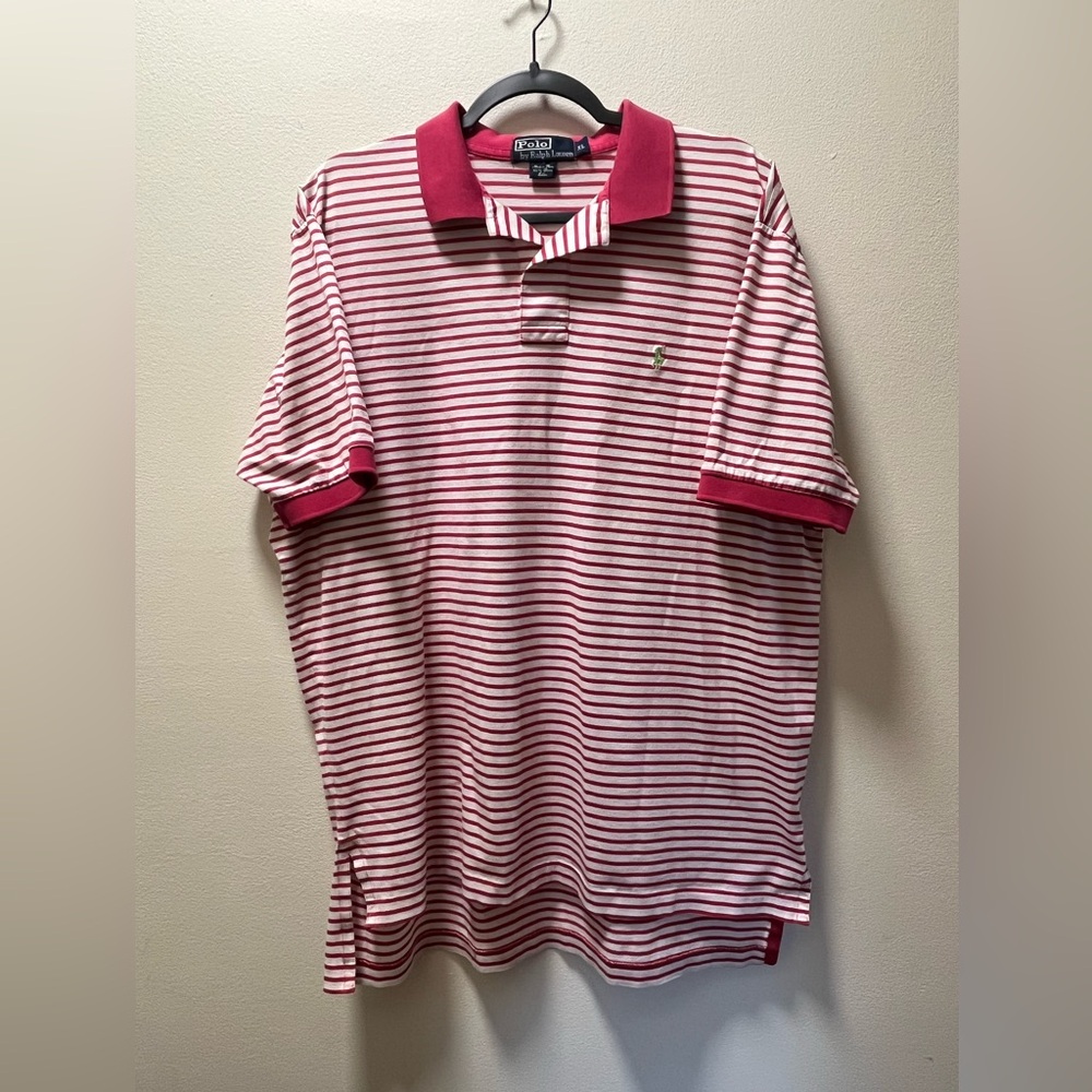 Polo by Ralph Lauren Sporty Classic Preppy Polo Shirt, Sz XL, White/Pink Stripes